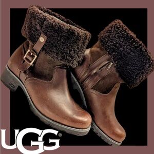 UGG Australia genuine sheepskin convertible brown moto midi boot size 7